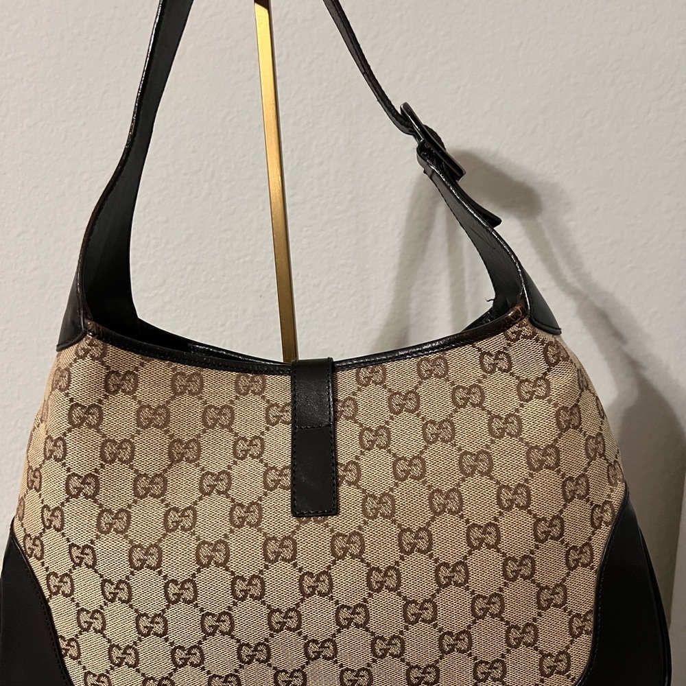 Vintage Gucci Jackie one-shoulder bag in black leather and GG canvas - Picture 3 of 11